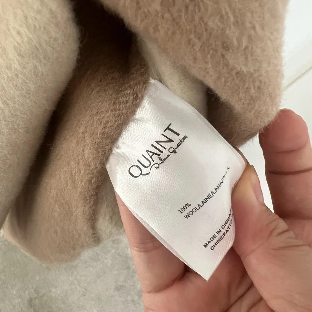 By Quaint French Contrast Tan and Cream Wool Coat - Picture 5 of 8